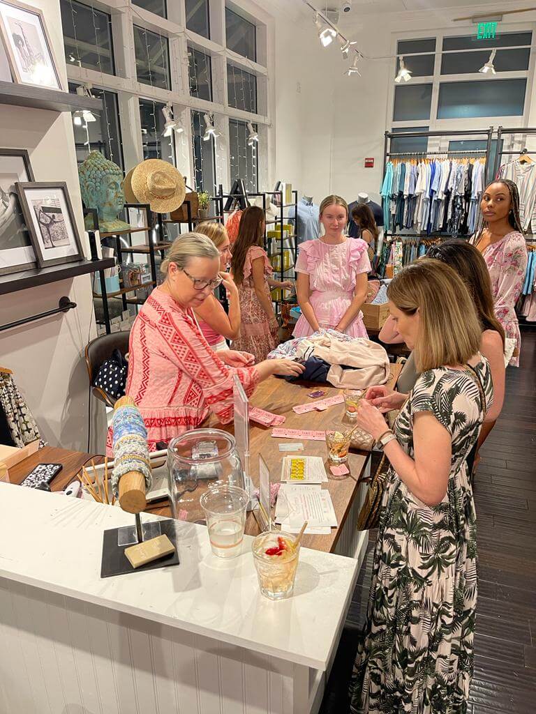 Ame and Sand Angels’ Pretty in Pink Shop & Sip fundraiser.