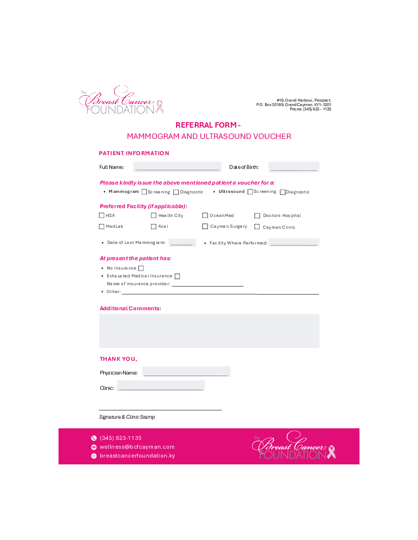 Doctors Referral Form - Mammogram and Ultrasound Voucher